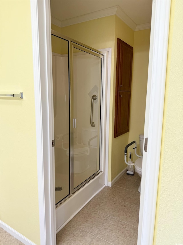 216 Walden Lake Rd, Conway, SC 29526 - bathroom with crown molding, a shower stall, and tile patterned flooring