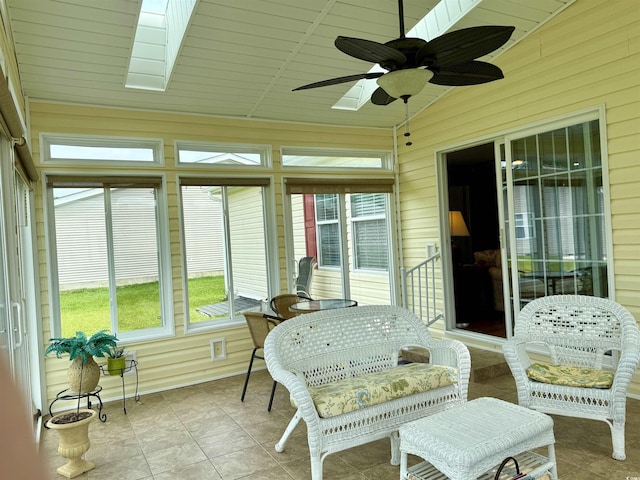 216 Walden Lake Rd, Conway, SC 29526 - sunroom featuring ceiling fan, vaulted ceiling, and a skylight