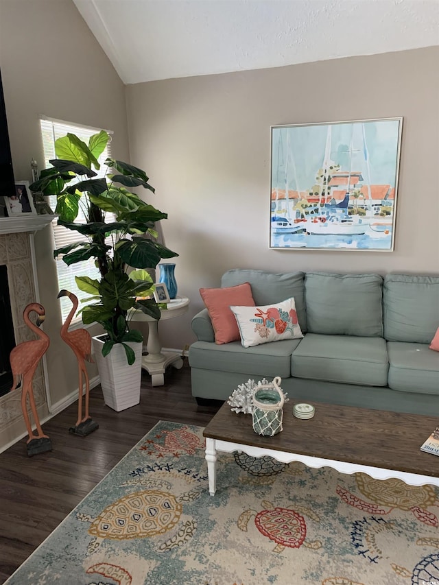 1432 Seahouse Ct, Surfside Beach, SC 29575 - living area featuring wood finished floors and lofted ceiling
