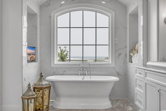 191 Grackle Ln, Pawleys Island, SC 29585 - full bathroom with a freestanding tub, marble finish flooring, and vanity