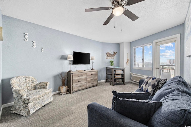 2001 S Ocean Blvd Unit 815, Myrtle Beach, SC 29577 - living area with a ceiling fan, carpet, and a textured ceiling