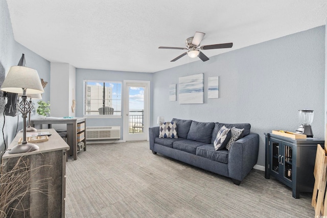 2001 S Ocean Blvd Unit 815, Myrtle Beach, SC 29577 - living area featuring light colored carpet, a ceiling fan, and a textured ceiling