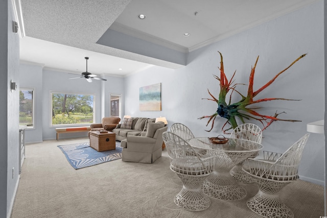 1551 Spinnaker Dr Unit 5312, North Myrtle Beach, SC 29582 - living room with ornamental molding, carpet floors, a ceiling fan, and recessed lighting