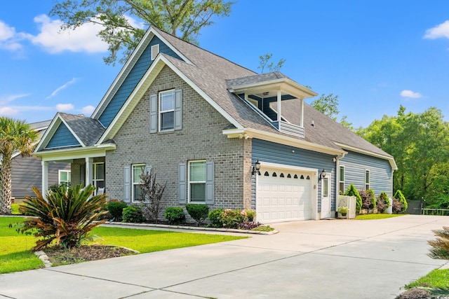 1051 Academy Dr, Conway, SC 29526 - view of front of home with driveway, a front yard, brick siding, and roof with shingles