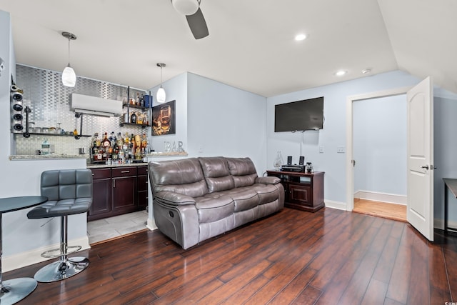1051 Academy Dr, Conway, SC 29526 - living room featuring bar, wood finished floors, a ceiling fan, recessed lighting, and baseboards