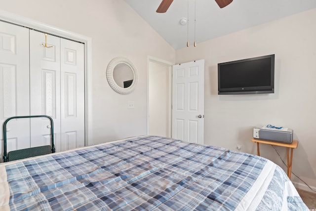 1068 Lizzie Ln, Surfside Beach, SC 29575 - bedroom with lofted ceiling, a closet, and a ceiling fan