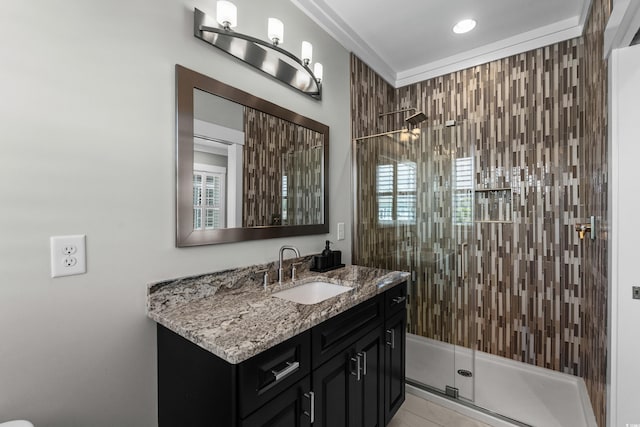 433 Saint Julian Ln, Myrtle Beach, SC 29579 - bathroom featuring vanity, a shower stall, plenty of natural light, and tile patterned flooring