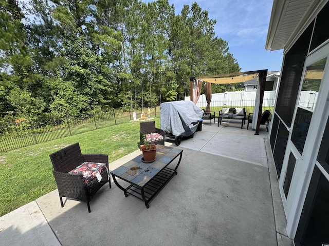 541 Irees Way, Longs, SC 29568 - view of patio / terrace featuring an outdoor hangout area, grilling area, and view of scattered trees