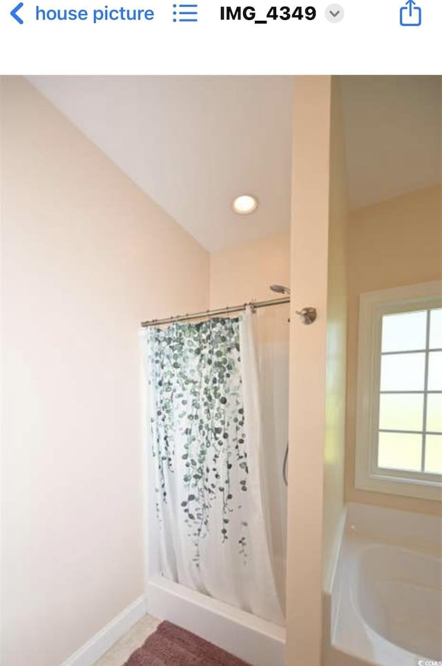 541 Irees Way, Longs, SC 29568 - bathroom with a bath, curtained shower, recessed lighting, and baseboards