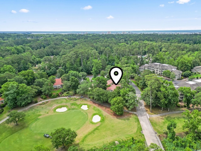 1501 Harbor Dr, North Myrtle Beach, SC 29582 - aerial overview of property's location with a golf course and a heavily wooded area