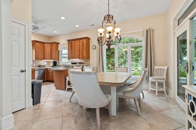 1501 Harbor Dr, North Myrtle Beach, SC 29582 - dining area featuring a chandelier, recessed lighting, and baseboards