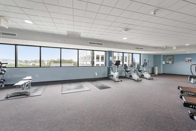 300 N Ocean Blvd Unit 122, North Myrtle Beach, SC 29582 - gym with carpet floors, a drop ceiling, and baseboards