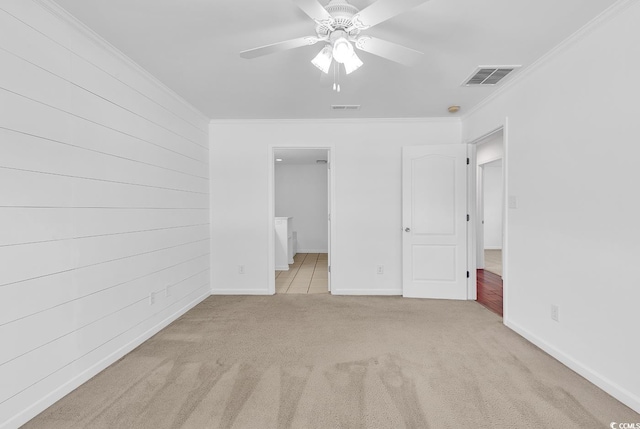 553 Fox Chase Dr, Conway, SC 29527 - unfurnished bedroom featuring carpet, crown molding, baseboards, ceiling fan, and ensuite bathroom