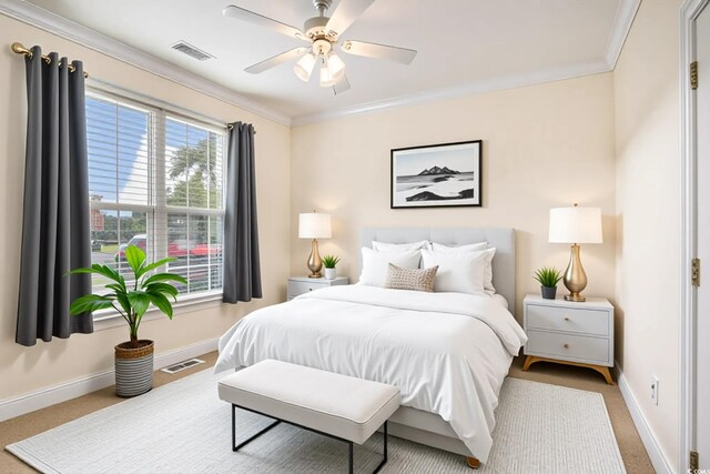 2060 Woodburn Dr, Myrtle Beach, SC 29579 - carpeted bedroom featuring baseboards, ornamental molding, and ceiling fan