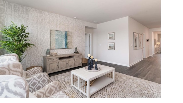 2750 Riverboat Way, Conway, SC 29526 - living area with wood finished floors and wallpapered walls