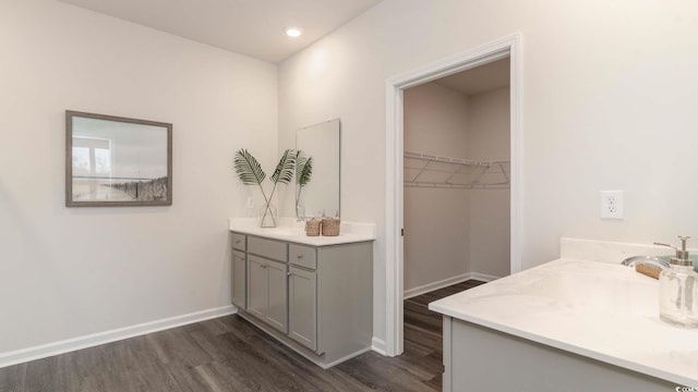 2750 Riverboat Way, Conway, SC 29526 - full bathroom featuring two vanities, wood finished floors, a walk in closet, and recessed lighting