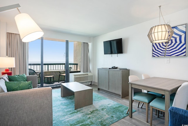 2401 S Ocean Blvd Unit 557, Myrtle Beach, SC 29577 - living room featuring light wood-style flooring and a wall mounted AC