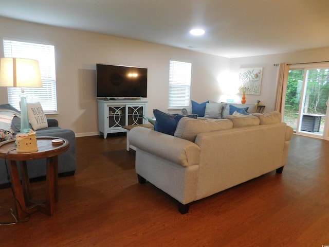 401 Quinta St, Longs, SC 29568 - living room featuring dark wood-type flooring and recessed lighting