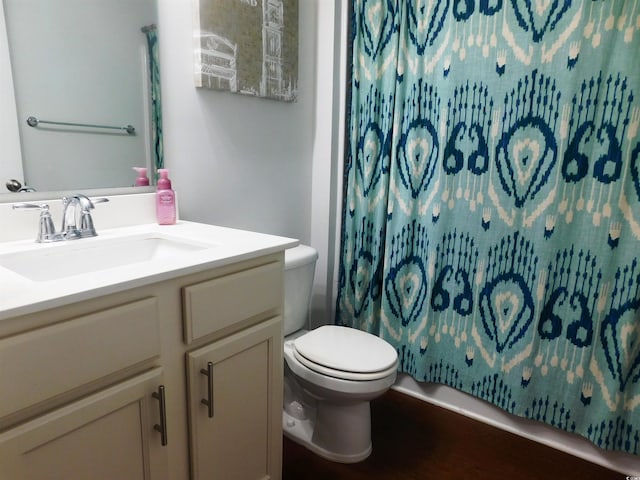 401 Quinta St, Longs, SC 29568 - bathroom with vanity, a shower with curtain, and wood finished floors