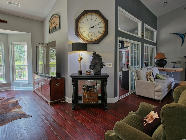 1635 Southwood Dr, Surfside Beach, SC 29575 - living area with hardwood / wood-style floors and high vaulted ceiling