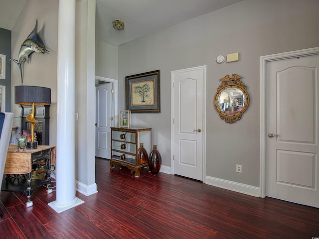 1635 Southwood Dr, Surfside Beach, SC 29575 - entrance foyer featuring decorative columns and wood finished floors