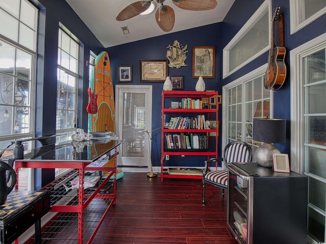 1635 Southwood Dr, Surfside Beach, SC 29575 - office with vaulted ceiling, wood finished floors, and ceiling fan