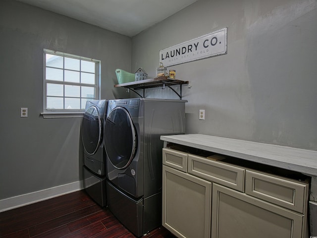 1635 Southwood Dr, Surfside Beach, SC 29575 - washroom with independent washer and dryer, dark wood-type flooring, and cabinet space