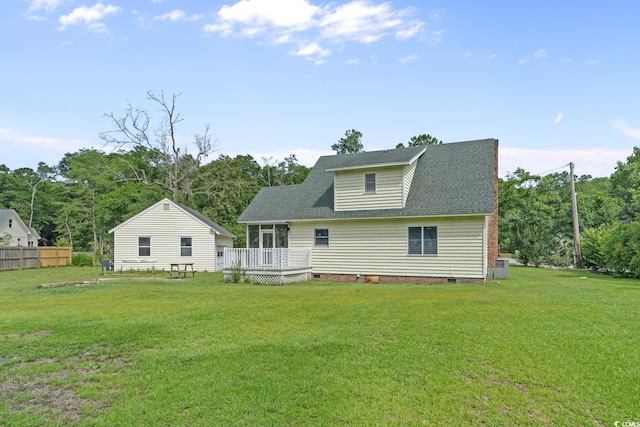 124 Wicklow Way, Pawleys Island, SC 29585 - back of house featuring crawl space, a wooden deck, central air condition unit, and a shingled roof
