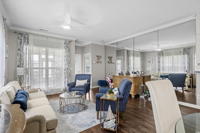 4648 Lightkeepers Way Unit 39A, Little River, SC 29566 - living area featuring wood finished floors, a ceiling fan, and ornamental molding