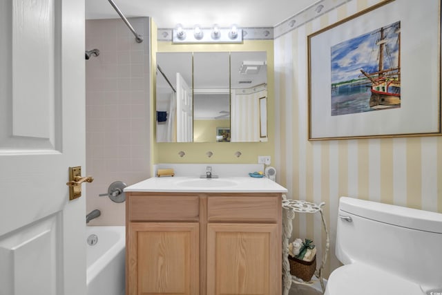145 S Dunes Dr Unit 308, Pawleys Island, SC 29585 - full bath featuring vanity, shower / bath combination, toilet, and wallpapered walls