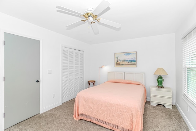 4309 Beverly Ct, North Myrtle Beach, SC 29582 - bedroom with carpet floors, a closet, and a ceiling fan