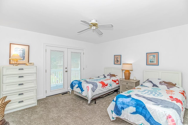 4309 Beverly Ct, North Myrtle Beach, SC 29582 - carpeted bedroom featuring french doors, access to exterior, and ceiling fan