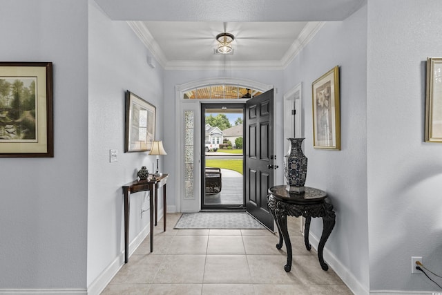 341 Bahama Dr, Murrells Inlet, SC 29576 - foyer featuring crown molding, baseboards, and light tile patterned flooring