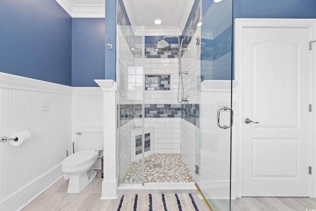 17 Trigger Fish Ln, Murrells Inlet, SC 29576 - full bath with toilet, ornamental molding, a stall shower, and wainscoting