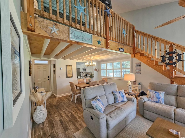 323 Wendover Ct Unit 10-A, Myrtle Beach, SC 29572 - living area featuring a chandelier, stairs, and wood finished floors