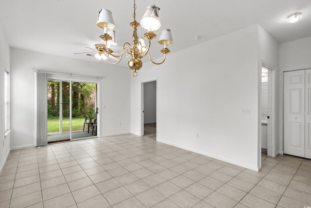 1302 River Oak Dr Unit 4B, Myrtle Beach, SC 29579 - empty room featuring a chandelier, baseboards, light tile patterned floors, a ceiling fan, and a smoke detector