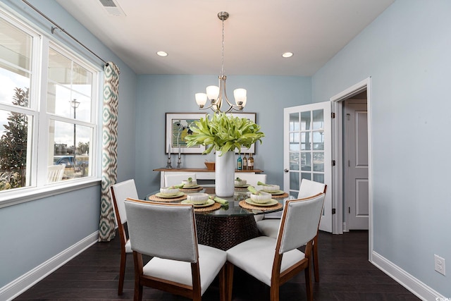 170 Bantry Ln, Conway, SC 29526 - dining area with a chandelier, dark wood-style flooring, and recessed lighting