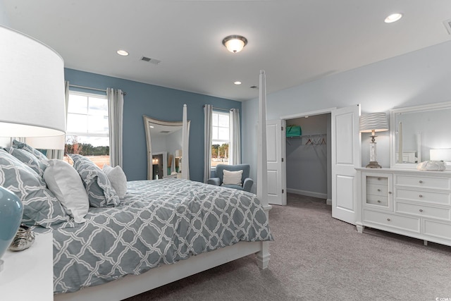 170 Bantry Ln, Conway, SC 29526 - bedroom featuring carpet, multiple windows, a walk in closet, recessed lighting, and a closet