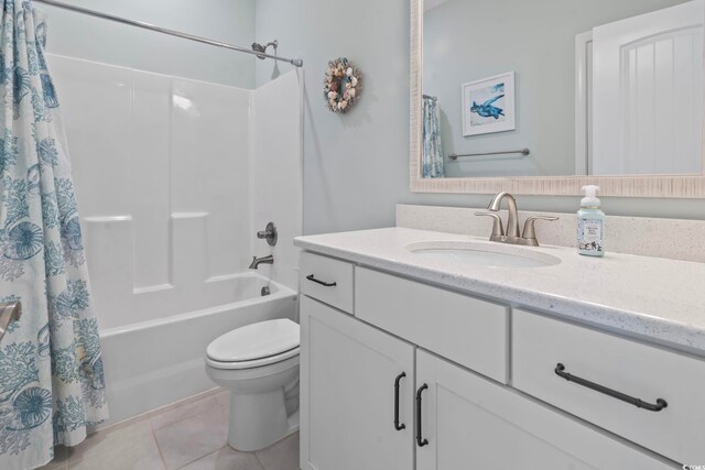 1178 Pyxie Moss Dr, Little River, SC 29566 - bathroom featuring vanity, shower / bath combination with curtain, toilet, and tile patterned floors