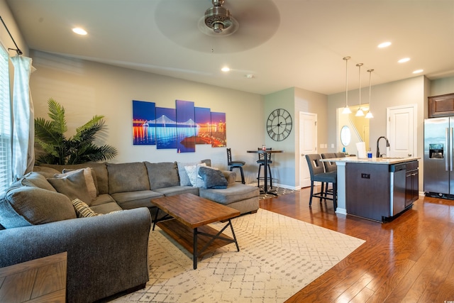 318 Castle Dr Unit 1443, Myrtle Beach, SC 29579 - living area featuring dark wood finished floors, ceiling fan, recessed lighting, and baseboards