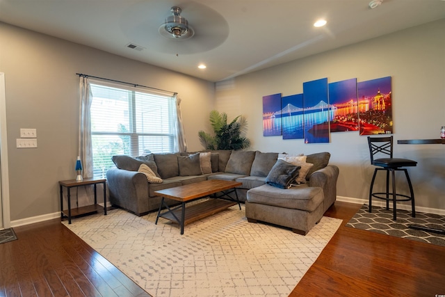 318 Castle Dr Unit 1443, Myrtle Beach, SC 29579 - living area with a ceiling fan, wood finished floors, and recessed lighting