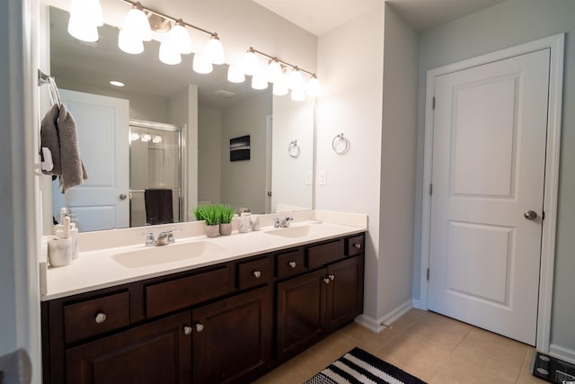 318 Castle Dr Unit 1443, Myrtle Beach, SC 29579 - full bathroom featuring double vanity, tile patterned floors, and a stall shower