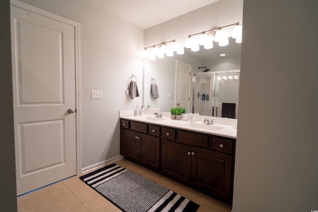 318 Castle Dr Unit 1443, Myrtle Beach, SC 29579 - bathroom featuring tile patterned flooring, a shower stall, and double vanity