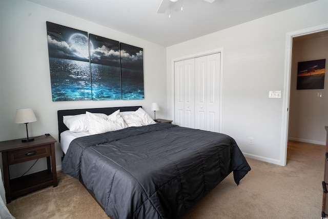 318 Castle Dr Unit 1443, Myrtle Beach, SC 29579 - bedroom with light carpet, a closet, and a ceiling fan