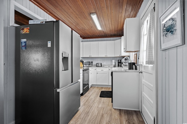 2006 S Ocean Blvd, North Myrtle Beach, SC 29582 - kitchen with appliances with stainless steel finishes, a sink, wood ceiling, white cabinets, and light countertops