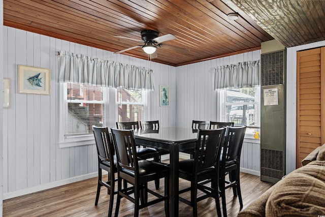 2006 S Ocean Blvd, North Myrtle Beach, SC 29582 - dining area with baseboards, wooden ceiling, plenty of natural light, wooden walls, and wood finished floors
