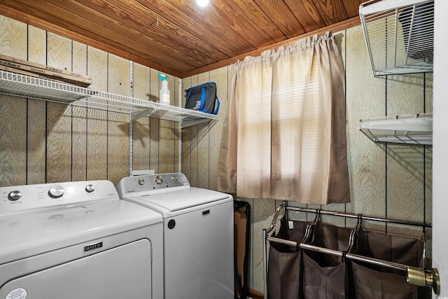 2006 S Ocean Blvd, North Myrtle Beach, SC 29582 - laundry area with independent washer and dryer and wooden ceiling