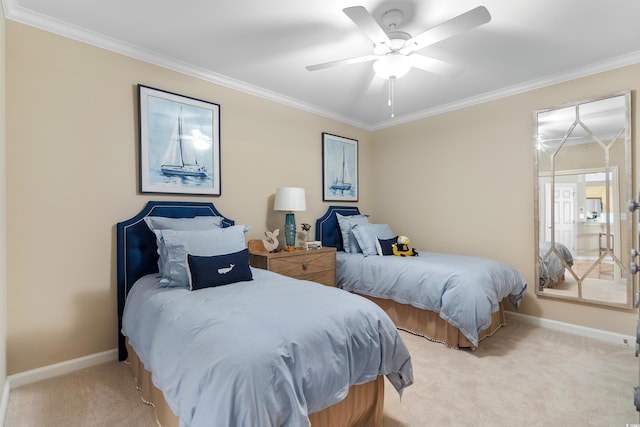 8500 Margate Cir Unit 505, Myrtle Beach, SC 29572 - bedroom with light carpet, crown molding, and ceiling fan