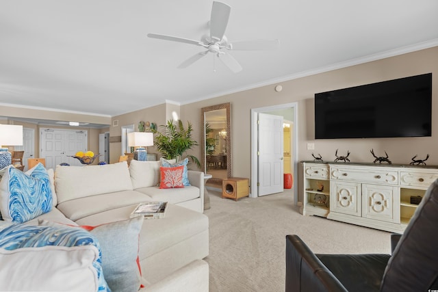 8500 Margate Cir Unit 505, Myrtle Beach, SC 29572 - carpeted living area featuring crown molding and a ceiling fan