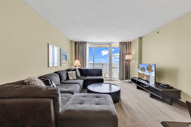 2301 S Ocean Blvd Unit 1405, North Myrtle Beach, SC 29582 - carpeted living room with a wall of windows and a textured ceiling